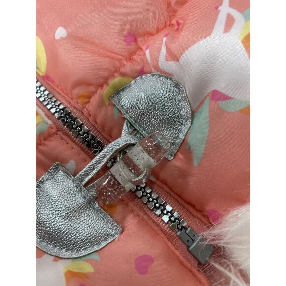 LITTLE LASS PINK Unicorn Puffer Vest Hood Faux Fur Toggles Zip Up Girls 5T - Picture 5 of 6
